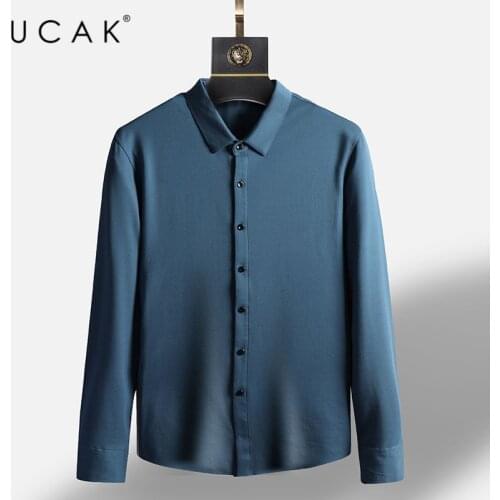UCAK Brand Spring New Fashion Style Casual Long Sleeves Turn-Down Collar Solid Color Streetwear Shirt Men Clothing Homme U6146