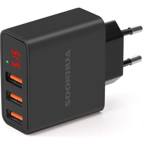 5V 3A EU plug US plug 3-Port USB Mobile Phone Wall Charger Quick Charger With Digital Display Wall Charger Adapter