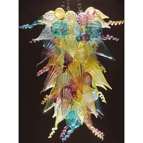 Modern 2021 New Design Multi Colored Flower Pendant Lamp Hand Blown Murano Glass Hotel Wedding Hall Chandelier Lighting