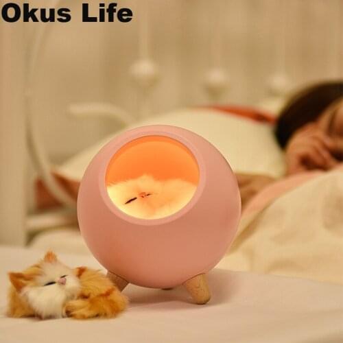 USB Cat LED Night Light Small Cute Pet House Atmosphere Lamp Home Decoration Bedside Sleeping Light Christmas Birthday Kid Gift