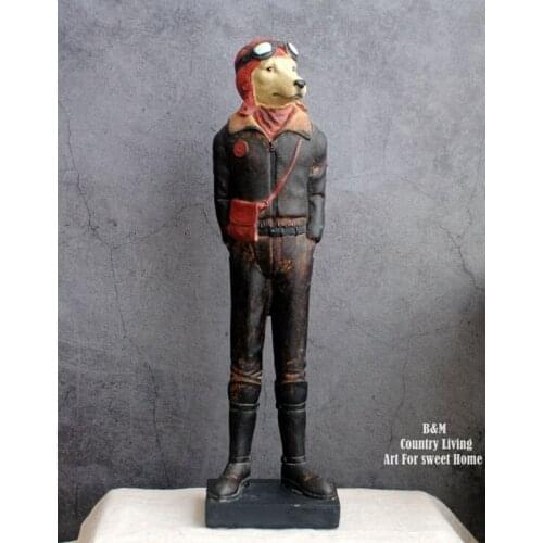 TOP COOL ART- 2020 HOME BAR SHOP ANTIQUE RETRO DECORATION WORLD WAR II AVIATOR DOG AIRMAN ANIMAL ART SCULPTURE STATUE--FREE SHIP