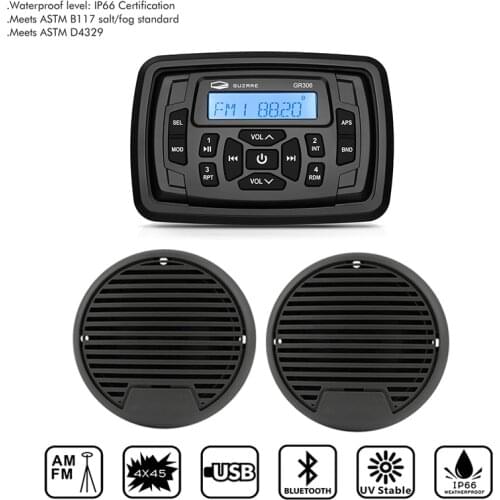 Waterproof Marine Stereo Bluetooth Boat Audio Radio AM FM Receiver MP3 Player+3inch Marine Speakers For RV Pool Yacht Motorcycle