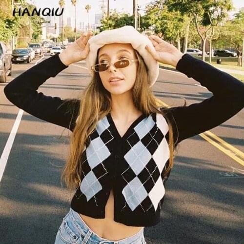 2020 Knitted cardigan women sweaters winter tops korean style button Knitted sweater women vintage Argyle print cardigan kawaii