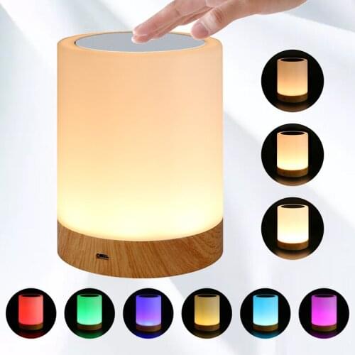 Dimmable LED Wood Colorful USB Rechargeable Touching RGB Control Bedside Desk lamp Night Light Pat Light for Living Room Bedroom