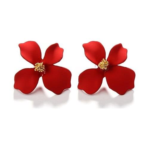 12 Types Vivid Red White Green Pink Flowers Golden Stamen Acrylic Sweet Stud Earrings For Women
