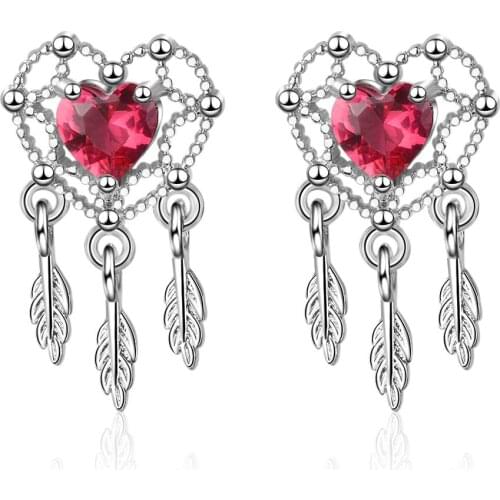 Romantic Love Heart Flower Crystal 925 Sterling Silver Ladies Stud Earrings Jewelry For Women Wholesale Cheap Wedding Gift