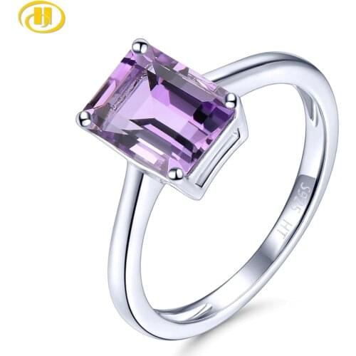 Natural African Amethyst Silver Womens Ring 2.39 Carat Octagon Cut Purple Crystal Classic Design Women Birthday Christmas Gift
