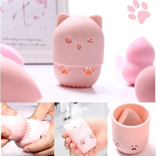 Kitten Beauty Puff Powder Blender Holder Sponge Makeup Egg Drying Case Portable Soft Silicone Cosmetic Blender Sponge Box Holder