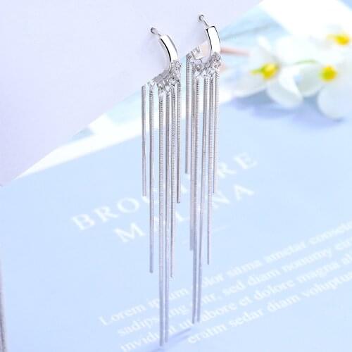 2021 New 925 Sterling Silver Tassel Long Chain Drop Earrings For Women Jewelry Accessories Pendientes eh815