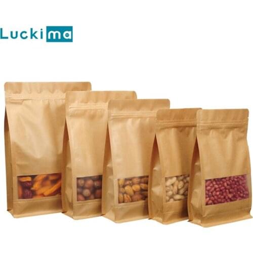 50/100pcs Snacks Kraft Paper Bags Resealable Seal Food Storage Bag Window Zip Lock Sealing Gift Package for Nuts Rice Candy
