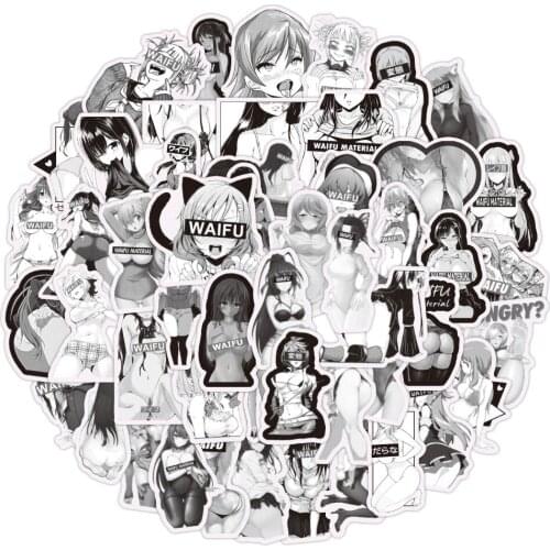 50PCS Sexy Girls Hentai Waifu Stickers Black White Anime Beauty Sticker For DIY Skateboard Phone Bike Motorcycle Helmet Laptop