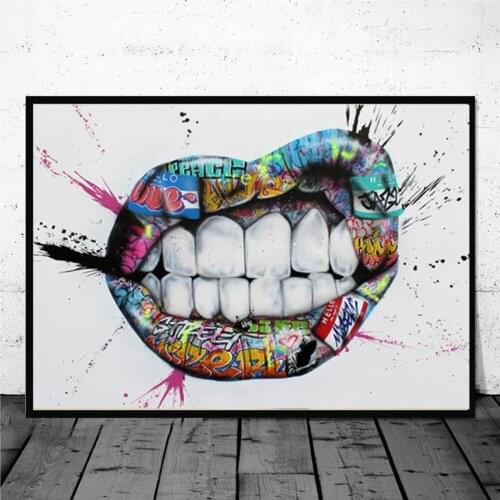 Abstract Style Show Teeth Lips Graffiti Art Canvas Printings Street Prints Wall Art Picture for Living Room Home Cuadros Decor