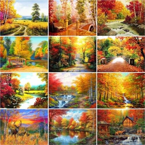 HUACAN Full Square/Round Diamond Painting Autumn Nutural Landscape Embroidery Cross Stitch Home Decoration Wall Stickers