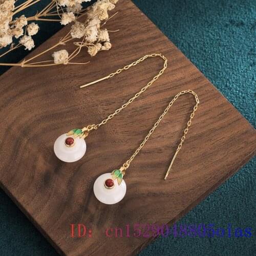 White Jade Doughnut Ear Studs Gemstone Jewelry Zircon 925 Silver Chalcedony Natural Agate Amulet Women Gifts Fashion Charm