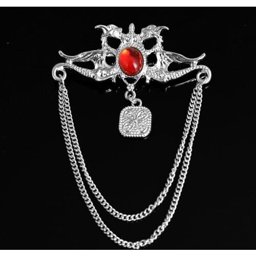 British Style Fashion Retro Brooches Mens Suit Personality Double Dragon Play Bead Chain Brooch Trendy Clothing Accessories Gift