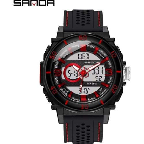 Sanda Brand 760 Dual Display Men Wristwatch Military Silicone Temperature Electronic Clock Waterproof Sport Digital Quartz Watch