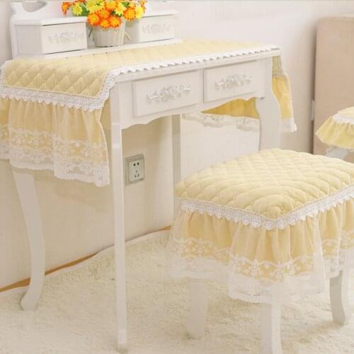 Suede cotton fabric princess yellow lace Round piano stool cover table /chair cover lace tassel length:10cm-20cm