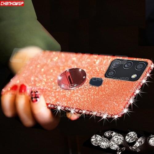 Glitter Diamond Ring Stand Case For Samsung Galaxy A21S A51 A71 A50 A30 A70 A40 A20 A10 S A20E A70E A60 A80 A90 Soft TPU Cover