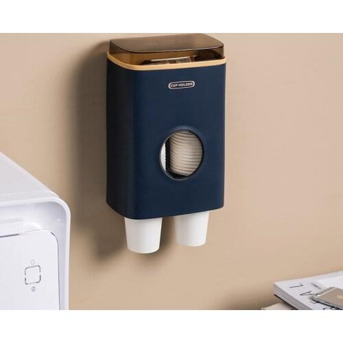 Paper Cup Holder Pull Type Water Cup Dispenser Self Adhesive No Drilling Hole Anti-Dust Cover Double Tube Disposable Cups Holder