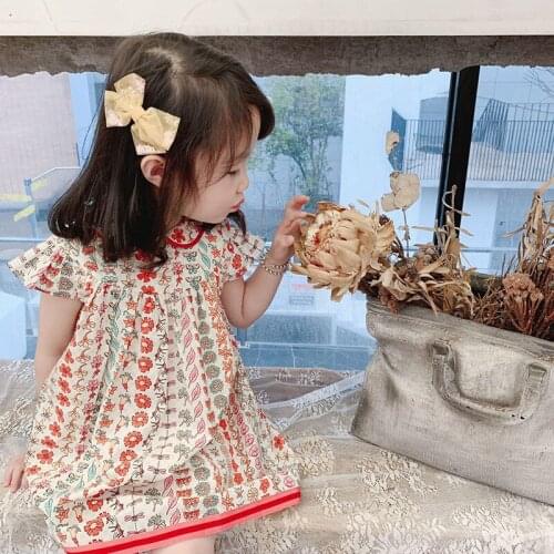 Childrens dress 2020 summer new red small floral breathable cute princess dresses toddler girl clothes