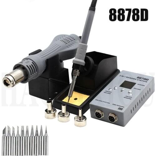 8878D Double Digital 2 In 1 SMD Rework Soldering Station Hot Air Blower Heat Gun Welding Solder Iron Repair Tool VS 8586