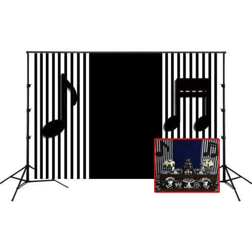 Music Theme Birthday Party Backdrop Black Stripes Banner Kids Music Note Elegant Photo Background Wall Setter Poster Decoration