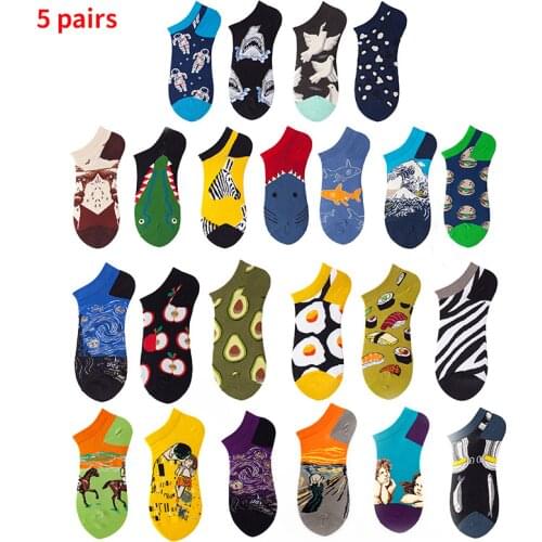 5 Pairs Unisex Socks Ankle Spring Summer Thin Casual Sweat Breathable Woman Mens Socks Cotton Funny Socks Cartoon Fruits носки