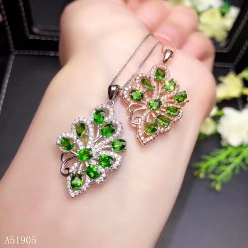 KJJEAXCMY boutique jewelry 925 sterling silver inlaid natural diopside gemstone female luxury necklace pendant support test