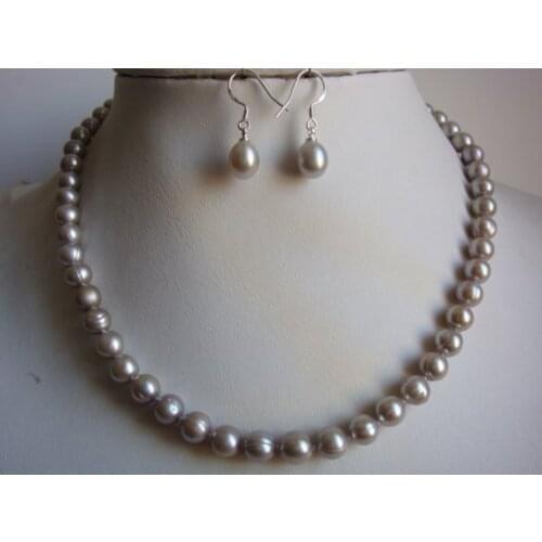 Gray 8-9mm Pearl Jewelry Sets Necklace Earrings Pearl Sets For Women Party Jewelry Wedding Birthday Christmas Gift