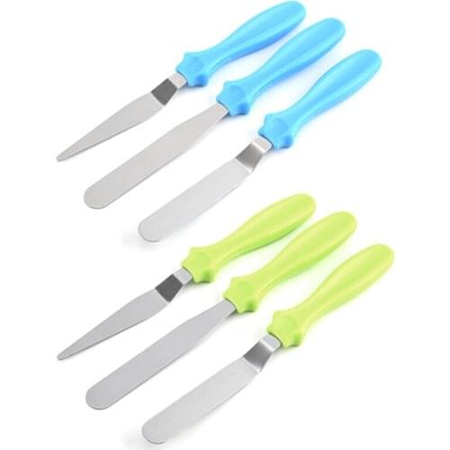 Stainless Steel Spatula Plastic Handle 3 Pieces Set Of Cake Cream Tools Straight Spatula Curved Cutlass Baking DIY Tools