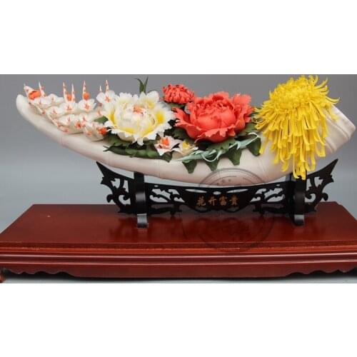 Appearance modeling: plant tianchi ceramic sculpture art creative home decoration porcelain carving flowers and wealth