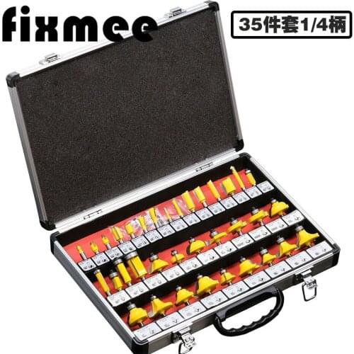 35PCS 1/4"(6.35mm) Shank Tungsten Carbide Router Bit Set Wood Woodworking Cutter Trimming Knife Forming Milling w/ Wood Case box