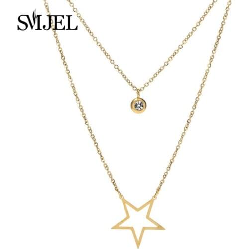 New Fashion Gold Crystal Stars Pendant Necklaces For Women Necklace 2021 Multilevel Female Boho Vintage Jewelry Wedding Gift