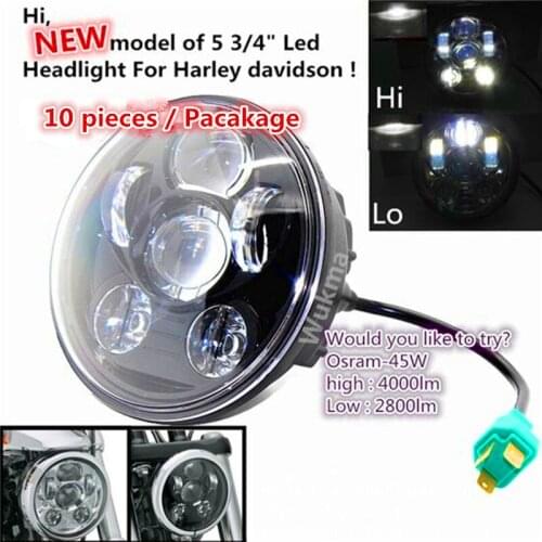 Wholesale 10pcs 5-3/4" 5.75" Round LED Projection Moto Headlight for Harley Motorcycles Black &Chrome 10 pcs Bulb