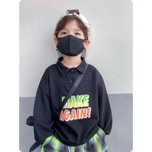 Autumn style childrens sweater Korean version of the letter thickened boys' middle-aged baby lapel sweater