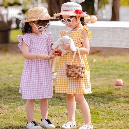 Baby Girl Dress Casual Plaid Flying Sleeves Princess Dress for Girl Kids Clothing Summer Child Dress 1 2 3 4 5 6 Y Girl Dress
