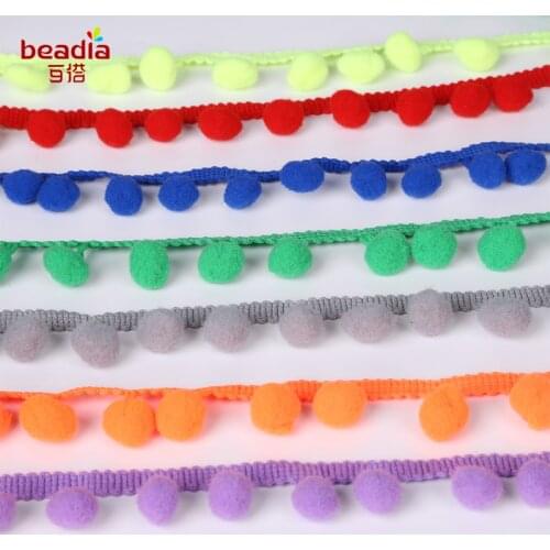 Pom Size 10mm Colorful Lace Ribon Pompom Ribbon trim 5yards 20mm Width Fringe Trim Pompom Fringe Sewing Tiny Pom Pom Lace Ribbon
