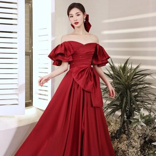Toast Dress Bride 2021 New Engagement Evening Dress Female Cover Arm Wedding Wine Red Toast Dress A286