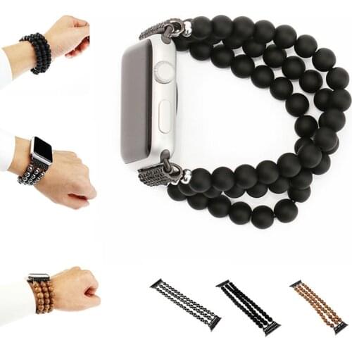 URVOI band for apple watch 6 SE 5 4 3 2 1 luxury wood hematit design with spiral flexible cord strap for iwatch fashion wrist