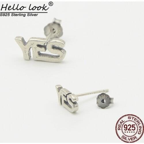HelloLook 925 Sterling Silver Letter YES Stud Earrings Fashion Cute Mini Stud Earring For Men Women Ear Studs Ear Pin Piercing