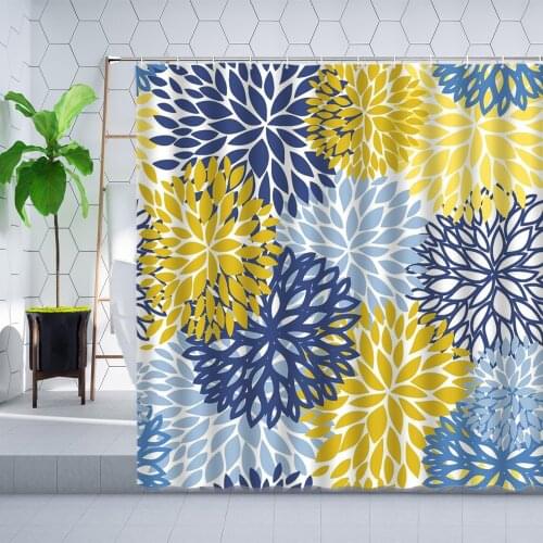 Modern Blue Yellow Floral Shower Curtain Sunflower Color Flowers Plants Bathroom Decoration Polyester Waterproof Curtains Sets