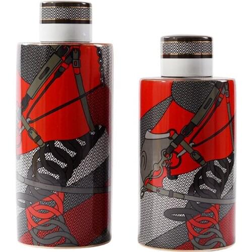 Rzone Modern Light Luxury Printed Ceramic Storage Tank Simple Home Accessories Living Room Sample Room Rooms Soft Decoration