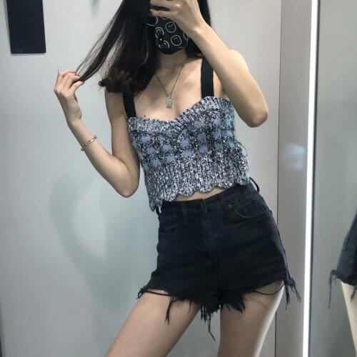 Slim Sleeveless Bottoming Plaid Top Fall Twill Knitted Vest Suspenders Female Korean Y2k Bts Camisole Womens Inner Outer Wear