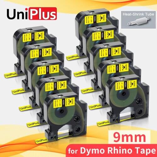 UniPlus 10PK 9mm*1.5m Heat Shrink Tube 18054 Compatible Dymo Rhino Label Tape Black on Yellow for Dymo Label Printer Rhino 5000