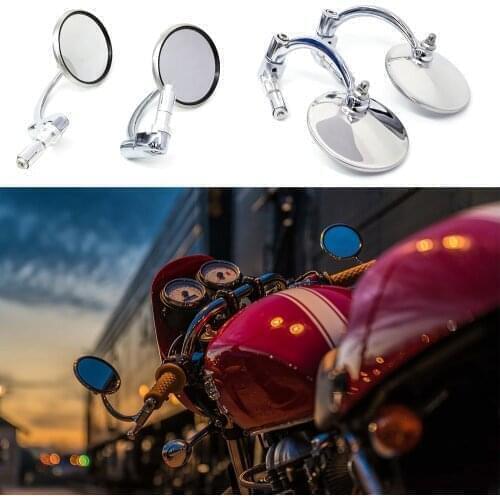 2pcs Universal Chrome Round Motorcycle Rearview Mirrors Bar End Side Mirrors for Harley Chopper Scooter Cafe Racer Accessories