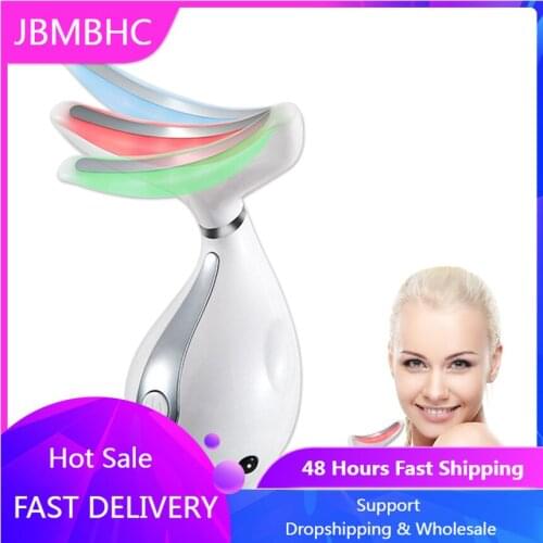 Face Neck Wrinkle Remover 3 Colors Led Red Light Therapy Heating Double Chin Removal Massager Face Lifting Led Facial Machine