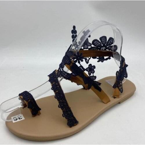 2020 Women Flat Shoes Summer Bohemian Gladiator Roman Sandal Lace Straps Floral Style White Female Beach Shoes