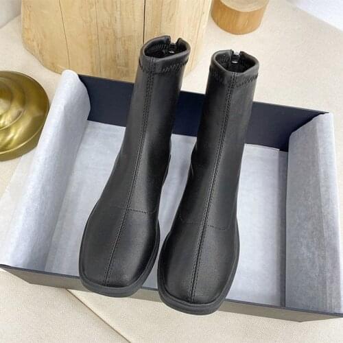 Womens Ankle Boots Autumn Boots Fashion Flat Womens Pu Plush Solid Slip On Winter Short Boots Female Warm Comfort Shoe 2021