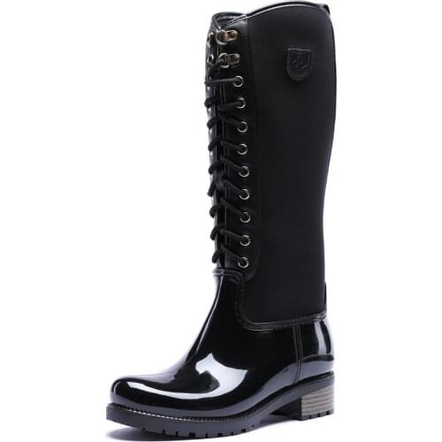 20-868 TONGPU Womens Waterproof Tall Lace-Up Fashion Rain Boots