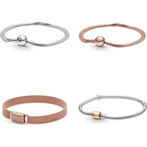 NEW 2021 100% 925 Sterling Silver Spring Moments Multi Snake Chain Bracelet Fit DIY Europe Women Original Fashion Jewelry Gift